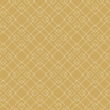 Kareler, çizgiler ve çizgilerle soyut geometrik desen. Kusursuz vektör arkaplanı. Beyaz ve altın süs. Modern grafik tasarımı.