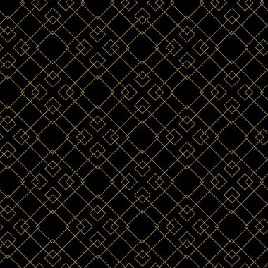 Kareler, çizgiler ve çizgilerle soyut geometrik desen. Kusursuz vektör arkaplanı. Siyah ve altın süs. Modern grafik tasarımı.