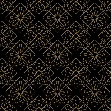 Haçlı, çizgili, çizgili soyut geometrik desen. Kusursuz vektör arkaplanı. Siyah ve altın süs. Modern retiküle grafik tasarımı.