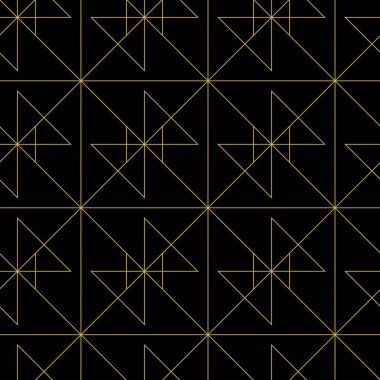 Haçlı, çizgili, çizgili soyut geometrik desen. Kusursuz vektör arkaplanı. Siyah ve altın süs. Modern retiküle grafik tasarımı.
