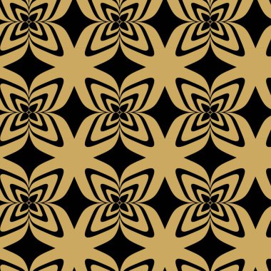 Haçlı, çizgili, çizgili soyut geometrik desen. Kusursuz vektör arkaplanı. Siyah ve altın süs. Modern retiküle grafik tasarımı.