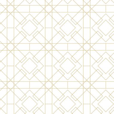 Haçlı, çizgili, çizgili soyut geometrik desen. Kusursuz vektör arkaplanı. Beyaz ve altın süs. Modern retiküle grafik tasarımı.