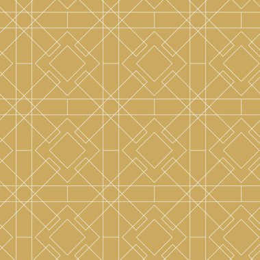 Haçlı, çizgili, çizgili soyut geometrik desen. Kusursuz vektör arkaplanı. Beyaz ve altın süs. Modern retiküle grafik tasarımı.