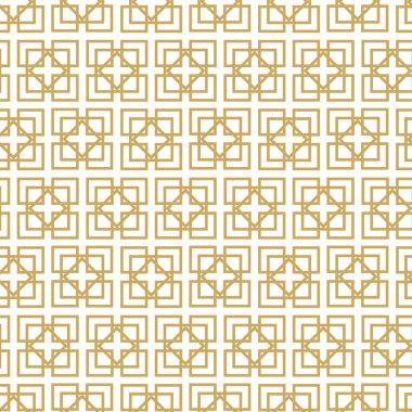 Haçlı, çizgili, çizgili soyut geometrik desen. Kusursuz vektör arkaplanı. Beyaz ve altın süs. Modern retiküle grafik tasarımı.