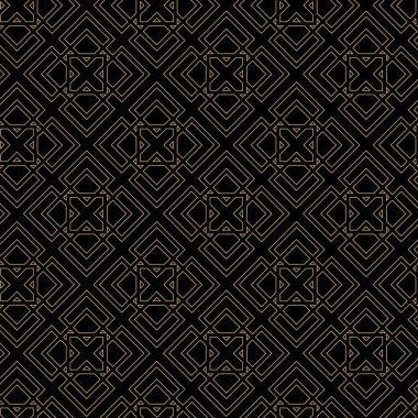 Haçlı, çizgili, çizgili soyut geometrik desen. Kusursuz vektör arkaplanı. Siyah ve altın süs. Modern retiküle grafik tasarımı.