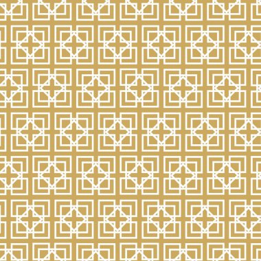 Haçlı, çizgili, çizgili soyut geometrik desen. Kusursuz vektör arkaplanı. Beyaz ve altın süs. Modern retiküle grafik tasarımı.