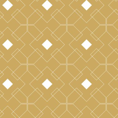 Haçlı, çizgili, çizgili soyut geometrik desen. Kusursuz vektör arkaplanı. Beyaz ve altın süs. Modern retiküle grafik tasarımı.