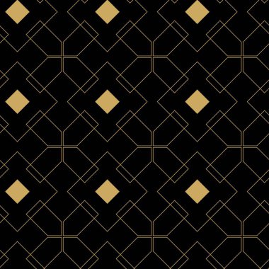 Haçlı, çizgili, çizgili soyut geometrik desen. Kusursuz vektör arkaplanı. Siyah ve altın süs. Modern retiküle grafik tasarımı.