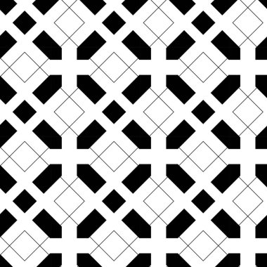 Haçlı, çizgili, çizgili soyut geometrik desen. Kusursuz vektör arkaplanı. Beyaz ve siyah süs. Modern retiküle grafik tasarımı.