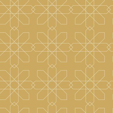 Haçlı, çizgili, çizgili soyut geometrik desen. Kusursuz vektör arkaplanı. Beyaz ve altın süs. Modern retiküle grafik tasarımı.