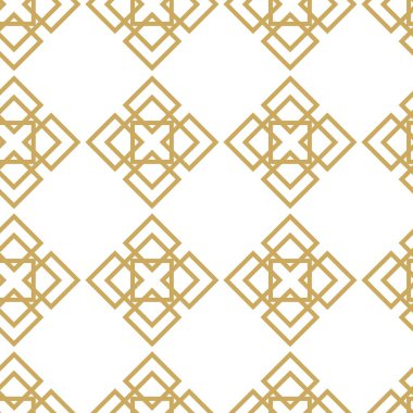 Haçlı, çizgili, çizgili soyut geometrik desen. Kusursuz vektör arkaplanı. Beyaz ve altın süs. Modern retiküle grafik tasarımı.