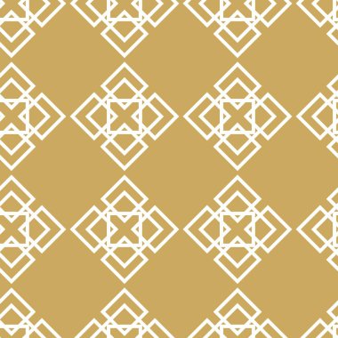 Haçlı, çizgili, çizgili soyut geometrik desen. Kusursuz vektör arkaplanı. Beyaz ve altın süs. Modern retiküle grafik tasarımı.