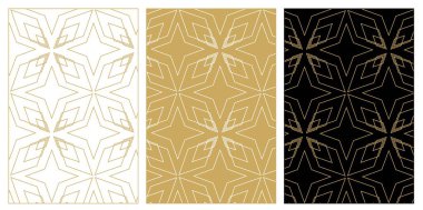 Haçlı desenler, çizgiler, çizgiler. Kusursuz vektör arkaplanı. Beyaz, altın ve siyah süs. Modern retiküle grafik tasarımı.