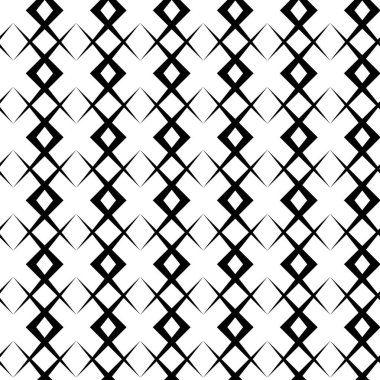 Haçlı, çizgili, çizgili soyut geometrik desen. Kusursuz vektör arkaplanı. Beyaz ve siyah süs. Modern retiküle grafik tasarımı.