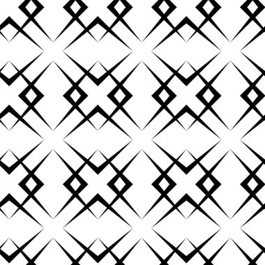 Haçlı, çizgili, çizgili soyut geometrik desen. Kusursuz vektör arkaplanı. Beyaz ve siyah süs. Modern retiküle grafik tasarımı.