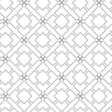 Haçlı, çizgili, çizgili soyut geometrik desen. Kusursuz vektör arkaplanı. Beyaz ve siyah süs. Modern retiküle grafik tasarımı.