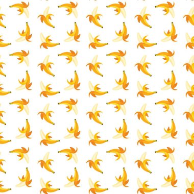 Beyaz arka planda muz pürüzsüz desen. Paket kağıdı, hediye kartı, poster, afiş tasarımı. Ev dekorasyonu, modern tekstil baskısı. Yazın parlak geometrik meyveler desenli.