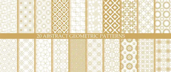 Beyaz zemin üzerinde çizgiler ve çizgiler olan 20 soyut geometrik desen seti. Kusursuz bir vektör arka planı. Grafiksel modern model. Beyaz ve altın desenli.