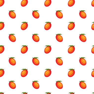 Beyaz arka planda düz mango deseni. Paket kağıdı, hediye kartı, poster, afiş tasarımı. Ev dekorasyonu, modern tekstil baskısı. Yazın parlak geometrik meyveler desenli.