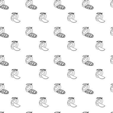 Mango, beyaz arka planda pürüzsüz bir desen çiziyor. Paket kağıdı, hediye kartı, poster, afiş tasarımı. Ev dekorasyonu, modern tekstil baskısı. Yazın parlak geometrik meyveler desenli.