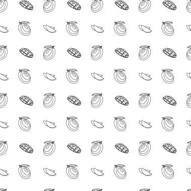 Mango, beyaz arka planda pürüzsüz bir desen çiziyor. Paket kağıdı, hediye kartı, poster, afiş tasarımı. Ev dekorasyonu, modern tekstil baskısı. Yazın parlak geometrik meyveler desenli.