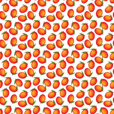 Beyaz arka planda düz mango deseni. Paket kağıdı, hediye kartı, poster, afiş tasarımı. Ev dekorasyonu, modern tekstil baskısı. Yazın parlak geometrik meyveler desenli.