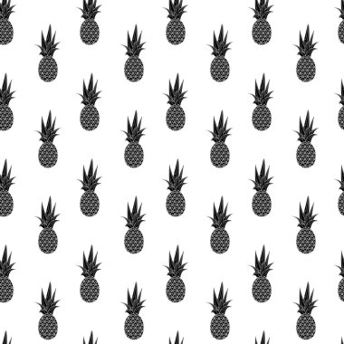 Beyaz arka planda basit, pürüzsüz ananas deseni. Paket kağıdı, hediye kartı, poster, afiş tasarımı. Ev dekorasyonu, modern tekstil baskısı. Yazın parlak geometrik meyveler desenli.