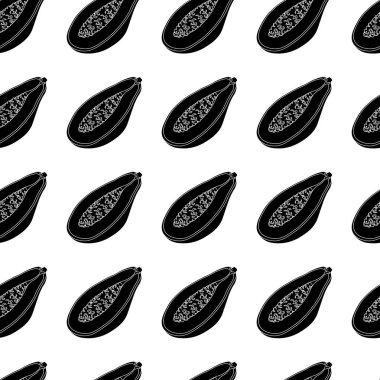 Papaya beyaz arka planda basit, pürüzsüz bir desen. Paket kağıdı, hediye kartı, poster, afiş tasarımı. Ev dekorasyonu, modern tekstil baskısı. Yazın parlak geometrik meyveler desenli.