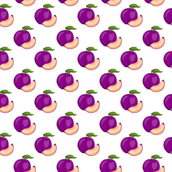 Beyaz arka planda erik meyvesi düz, dikişsiz desen. Paket kağıdı, hediye kartı, poster, afiş tasarımı. Ev dekorasyonu, modern tekstil baskısı. Yazın parlak geometrik meyveler desenli.