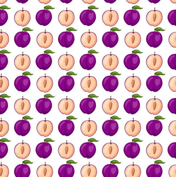 Beyaz arka planda erik meyvesi düz, dikişsiz desen. Paket kağıdı, hediye kartı, poster, afiş tasarımı. Ev dekorasyonu, modern tekstil baskısı. Yazın parlak geometrik meyveler desenli.