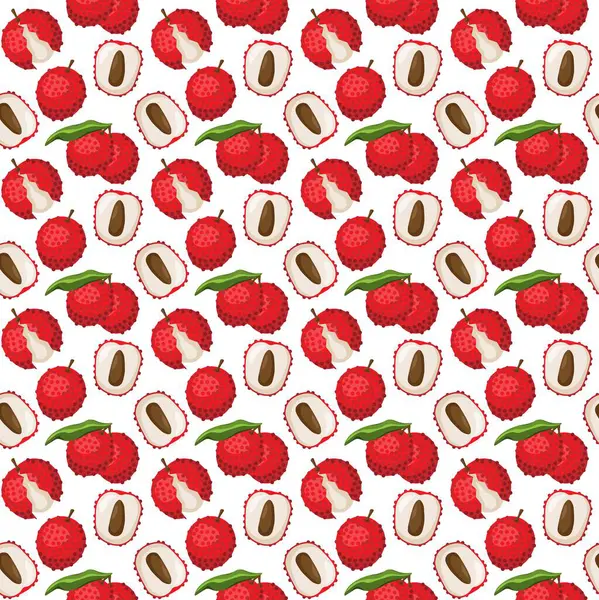 Lychee meyvesi bembeyaz arka planda pürüzsüz desen. Paket kağıdı, hediye kartı, poster, afiş tasarımı. Ev dekorasyonu, modern tekstil baskısı. Yazın parlak geometrik meyveler desenli.