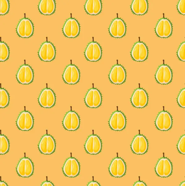 Turuncu arka planda Durian meyvesi düz, pürüzsüz desen. Paket kağıdı, hediye kartı, poster, afiş tasarımı. Ev dekorasyonu, modern tekstil baskısı. Yazın parlak geometrik meyveler desenli.