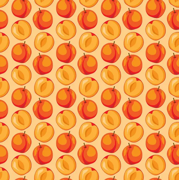 Turuncu arka planda kayısı meyvesi düz, dikişsiz desen. Paket kağıdı, hediye kartı, poster, afiş tasarımı. Ev dekorasyonu, modern tekstil baskısı. Yazın parlak geometrik meyveler desenli.