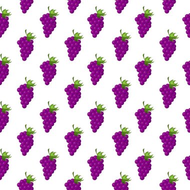 Beyaz arka planda, üzümler düz, dikişsiz desen. Paket kağıdı, hediye kartı, poster, afiş tasarımı. Ev dekorasyonu, modern tekstil baskısı. Yazın parlak geometrik meyveler desenli.