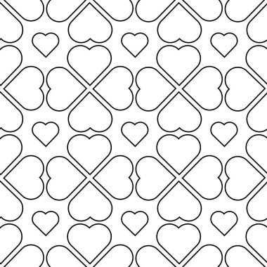Soyut geometrik desen, beyaz arka planda kalpler. Kusursuz bir vektör arka planı. Grafiksel modern model. Beyaz ve siyah desen.
