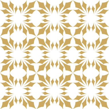 Kareler, haçlar, çizgiler ve çizgilerle soyut geometrik desen. Kusursuz vektör arkaplanı. Beyaz ve altın süs. Modern retiküle grafik tasarımı.