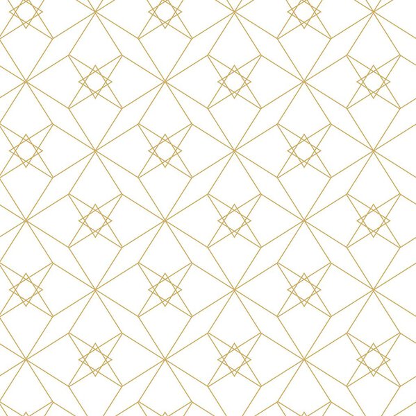 Abstract geometric pattern with squares, crosses, stripes, lines. Seamless vector background. White and gold ornament. Modern reticulated graphic design.