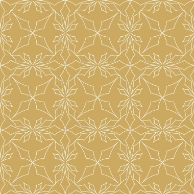 Kareler, haçlar, çizgiler ve çizgilerle soyut geometrik desen. Kusursuz vektör arkaplanı. Beyaz ve altın süs. Modern retiküle grafik tasarımı.