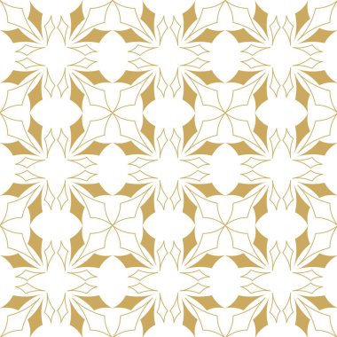 Kareler, haçlar, çizgiler ve çizgilerle soyut geometrik desen. Kusursuz vektör arkaplanı. Beyaz ve altın süs. Modern retiküle grafik tasarımı.