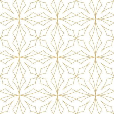 Kareler, haçlar, çizgiler ve çizgilerle soyut geometrik desen. Kusursuz vektör arkaplanı. Beyaz ve altın süs. Modern retiküle grafik tasarımı.