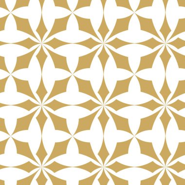 Kareler, haçlar, çizgiler ve çizgilerle soyut geometrik desen. Kusursuz vektör arkaplanı. Beyaz ve altın süs. Modern retiküle grafik tasarımı.