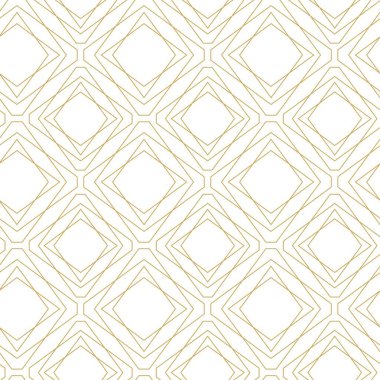 Kareler, haçlar, çizgiler ve çizgilerle soyut geometrik desen. Kusursuz vektör arkaplanı. Beyaz ve altın süs. Modern retiküle grafik tasarımı.