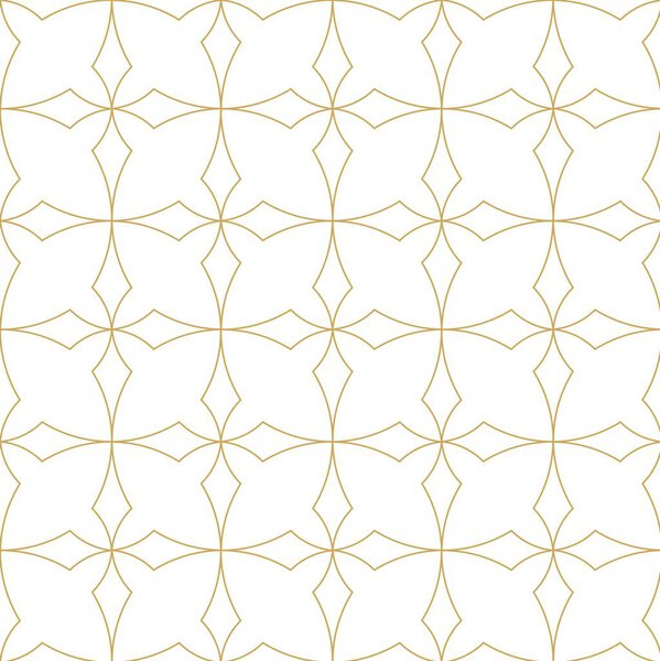 Abstract geometric pattern with squares, crosses, stripes, lines. Seamless vector background. White and gold ornament. Modern reticulated graphic design.