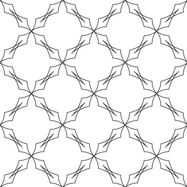 Kareler, haçlar, çizgiler ve çizgilerle soyut geometrik desen. Kusursuz vektör arkaplanı. Beyaz ve siyah süs. Modern retiküle grafik tasarımı.