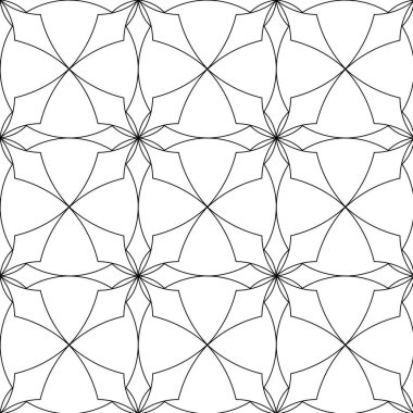Kareler, haçlar, çizgiler ve çizgilerle soyut geometrik desen. Kusursuz vektör arkaplanı. Beyaz ve siyah süs. Modern retiküle grafik tasarımı.