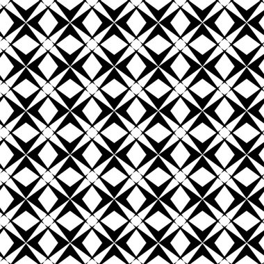 Kareler, haçlar, çizgiler ve çizgilerle soyut geometrik desen. Kusursuz vektör arkaplanı. Beyaz ve siyah süs. Modern retiküle grafik tasarımı.