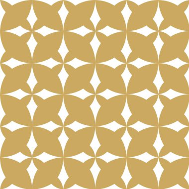 Kareler, haçlar, çizgiler ve çizgilerle soyut geometrik desen. Kusursuz vektör arkaplanı. Beyaz ve altın süs. Modern retiküle grafik tasarımı.