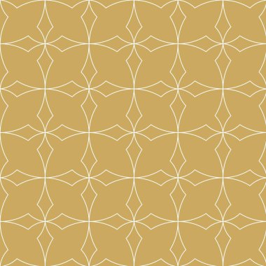 Kareler, haçlar, çizgiler ve çizgilerle soyut geometrik desen. Kusursuz vektör arkaplanı. Beyaz ve altın süs. Modern retiküle grafik tasarımı.