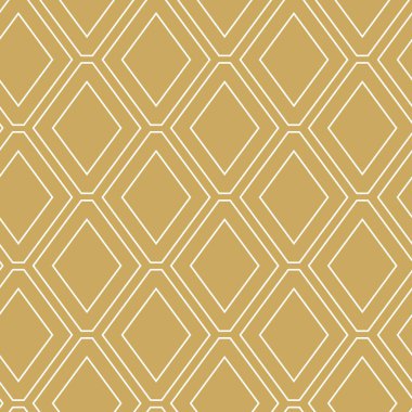 Kareler, haçlar, çizgiler ve çizgilerle soyut geometrik desen. Kusursuz vektör arkaplanı. Beyaz ve altın süs. Modern retiküle grafik tasarımı.