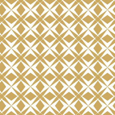 Kareler, haçlar, çizgiler ve çizgilerle soyut geometrik desen. Kusursuz vektör arkaplanı. Beyaz ve altın süs. Modern retiküle grafik tasarımı.